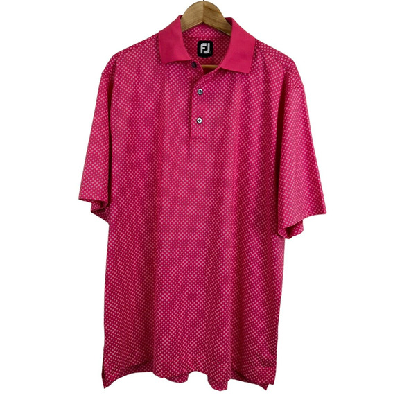 Footjoy Polo Shirt Short Sleeve FJ Logo Pink Circle Patterned Golf Men's‎ Large - Picture 1 of 4